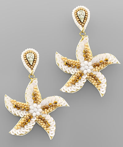 Ivory Bead Starfish Earrings