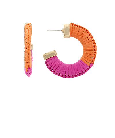 Orange/Fuchsia Wrapped Raffia Two Tone Hoops