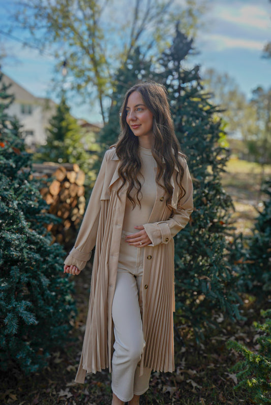 Beige Pleated Trench Coat