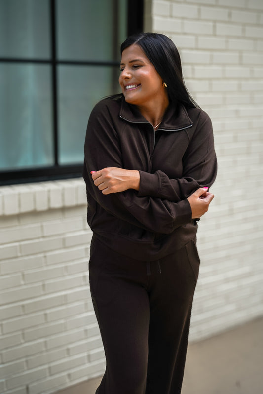 Brown Half Zip Collar Sweatshirt