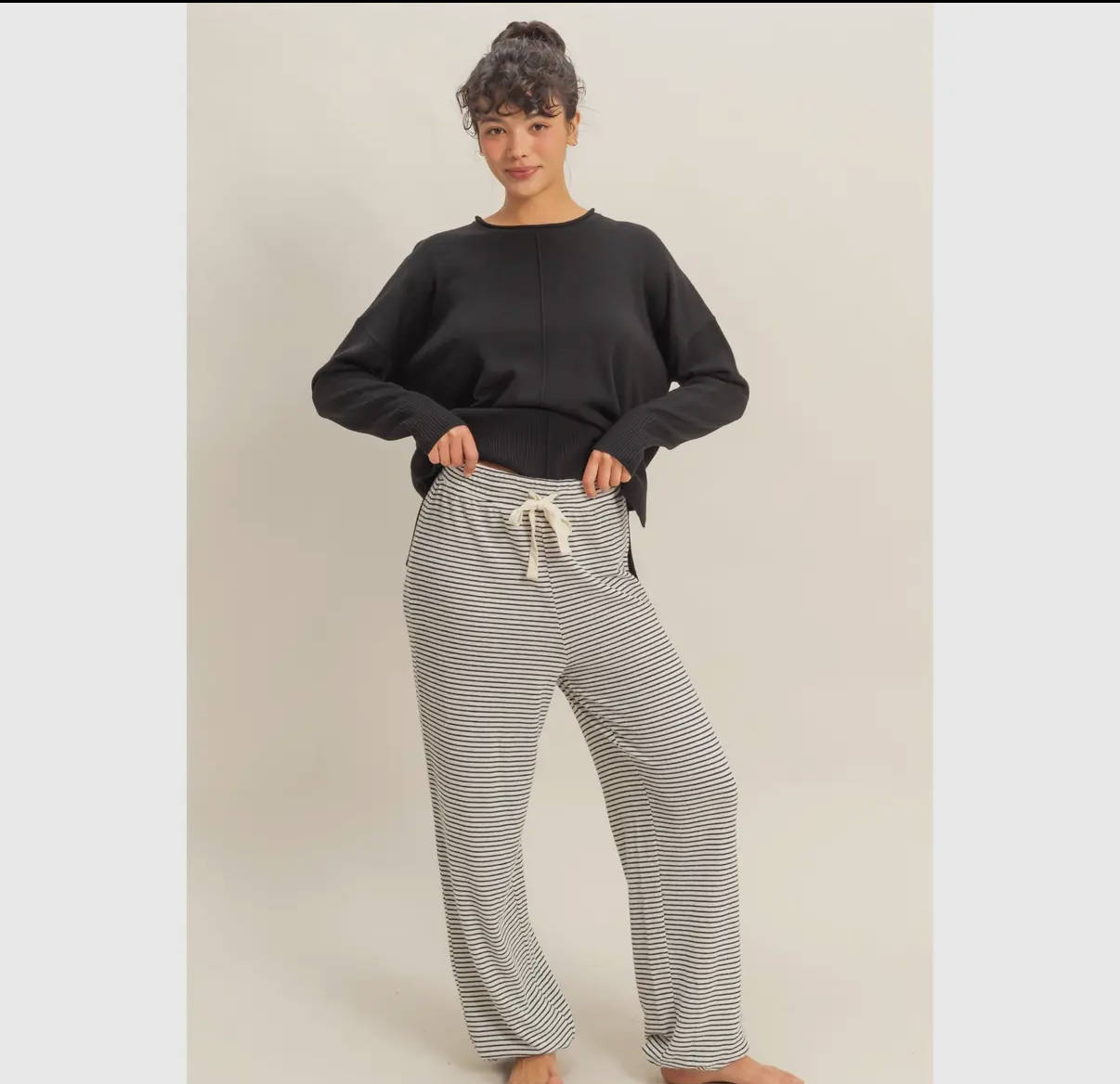 Striped Jogger Pants - Cream/Black