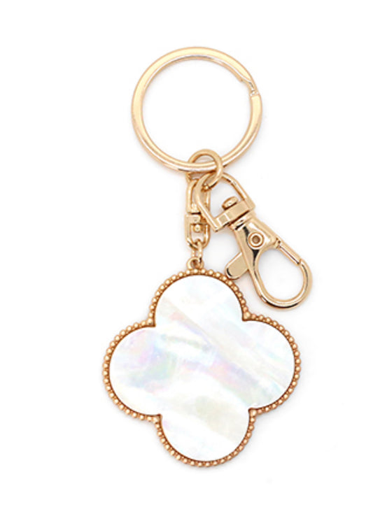 Big Clover Charm Key Chain - White/Gold