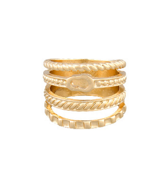 Gold Multi Layer Link Textured Ring