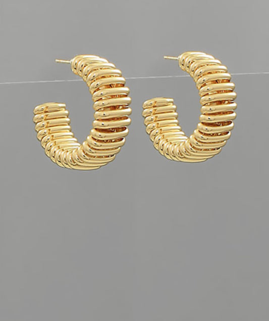 Gold Omega Texture Metal Hoops