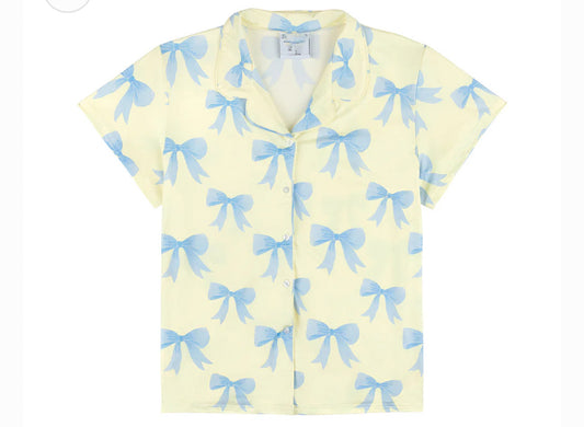 Blue Bow Pajama Top