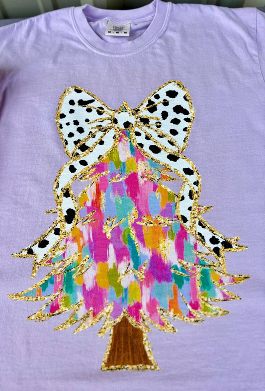 Colorful Coquette Bow Christmas Tree Tee - Orchid