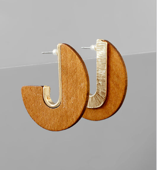 Brown Wood Cut Disk Earrings