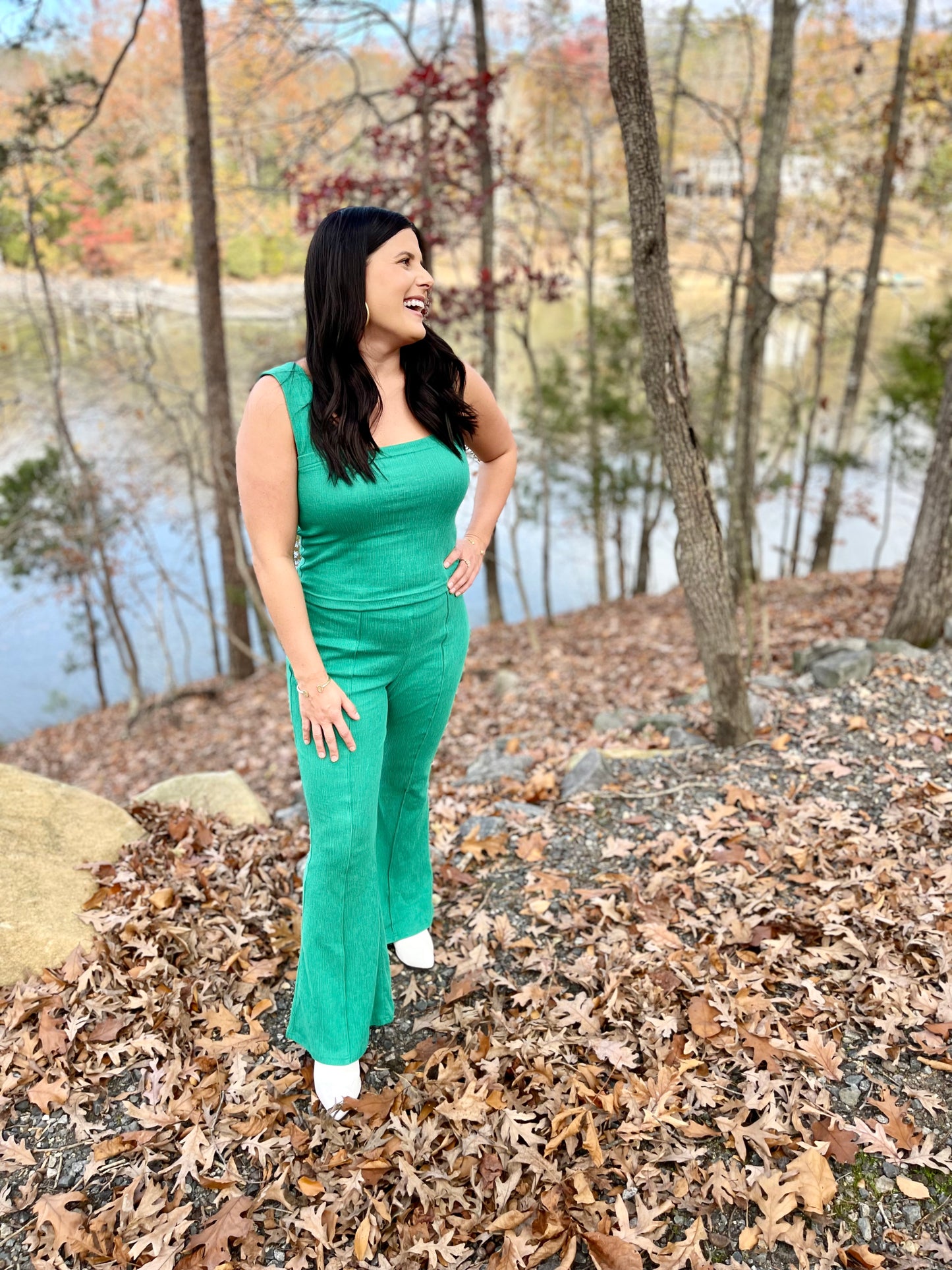 All The Drama Flare Pants Green