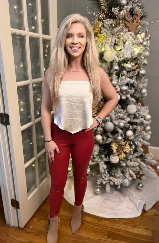 Red Faux Leather Skinny Leggings