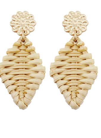 Rattan Rhombus Drop Earrings Ivory
